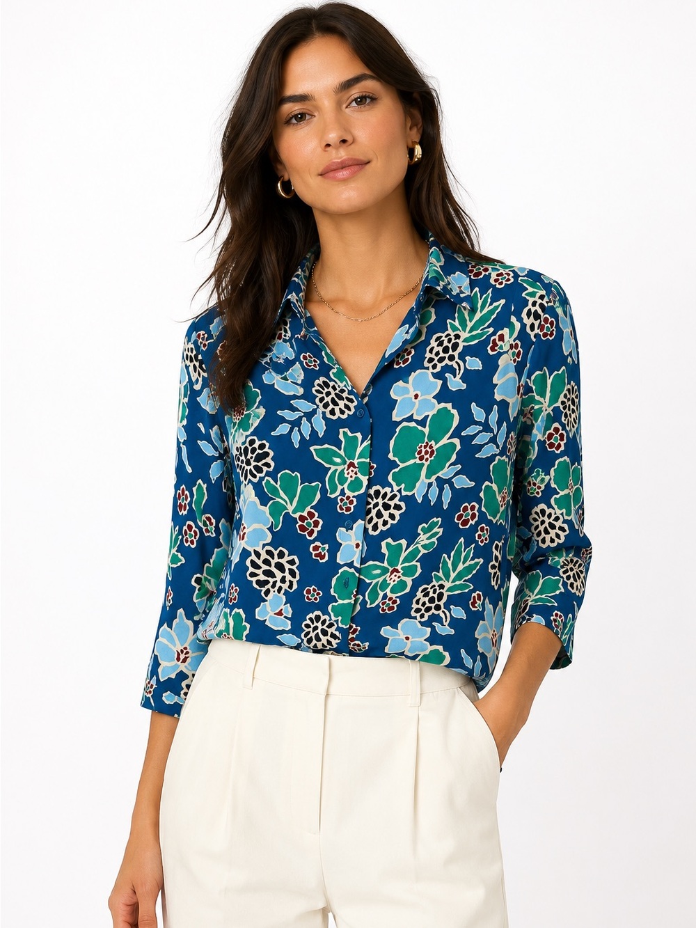 NWT Banana Republic Blue Floral Button Down
